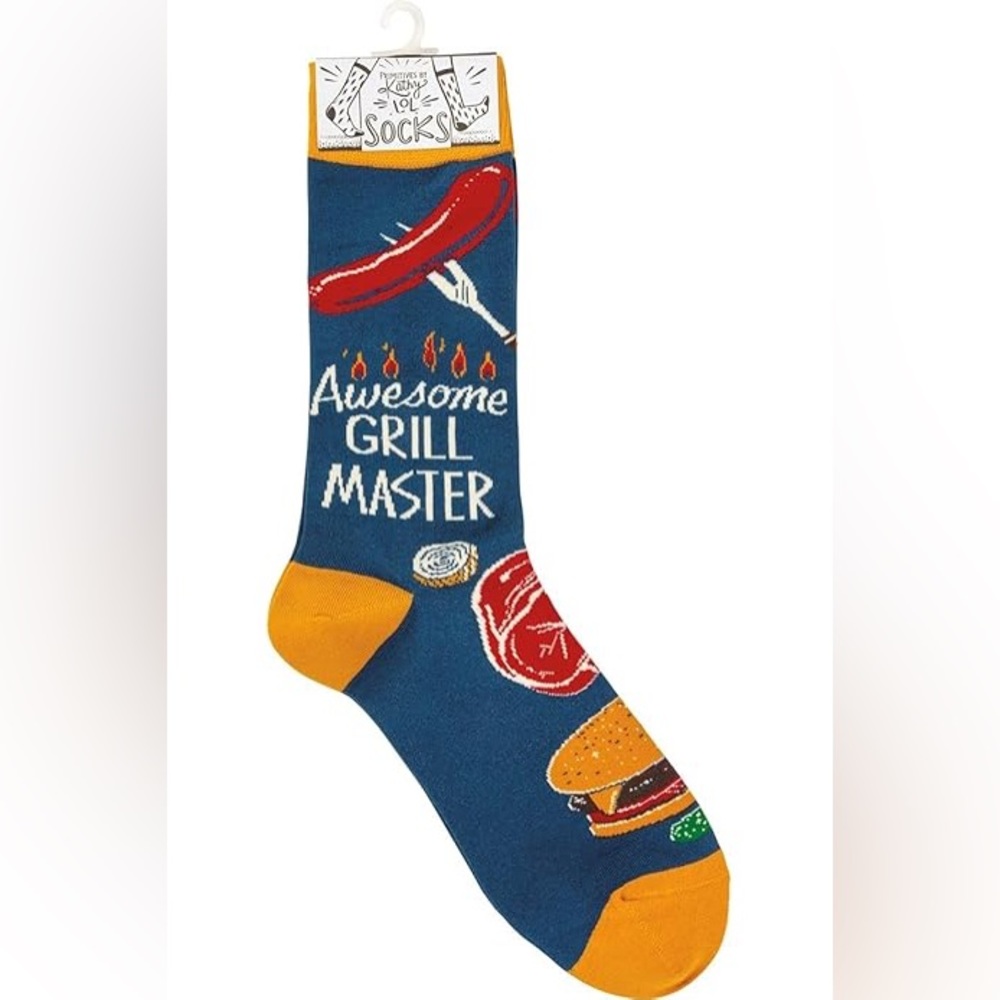 Awesome Grill Master Socks - Blue and Yellow - Primitives by Kathy - LOL SOCKS